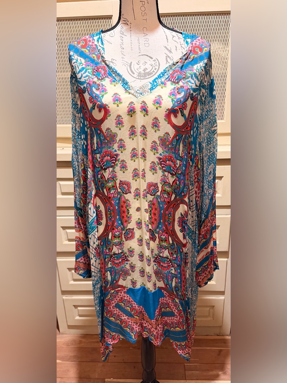 Johnny Was Micaela Paisley Patchwork Cupra Rayon Handkerchief Hem Tunic